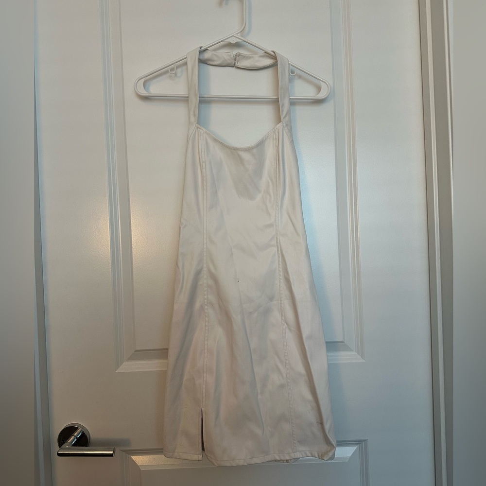 Pretty Little Thing white pleather open back dress size 4